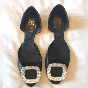 Roger Vivier Ballerina Chips Flats - Black Satin with Crystal - Size 36.5EU